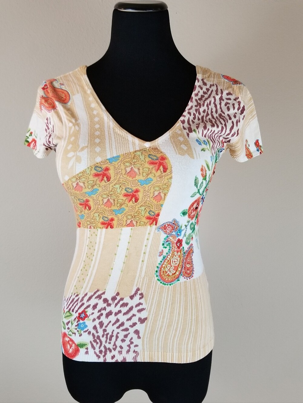 Vintage Faust Embellished Boho Knit Top – Size Small
